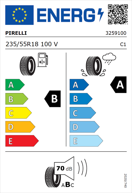 Tyre Label for Pirelli P Zero 235/55R18 100V
