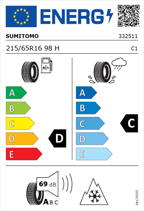 Tyre Label for Sumitomo WT200 215/65R16 98H