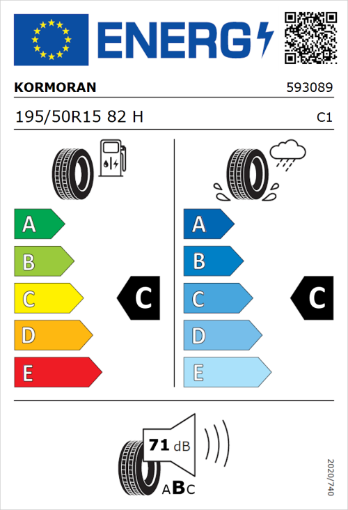 Tyre Label for Kormoran Road Performance 195/50R15 82H
