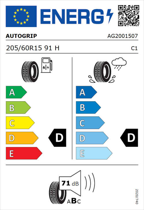 Tyre Label for Autogrip Grip 200 205/60R15 91H