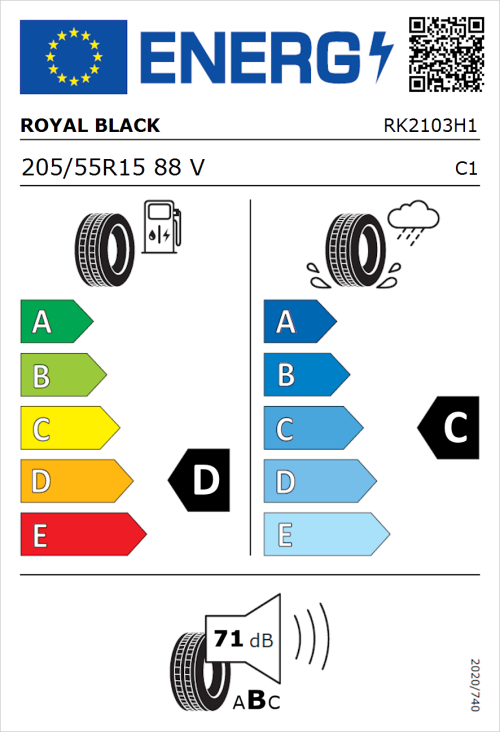Tyre Label for Royal Black Royal Mile 205/55R15 88V