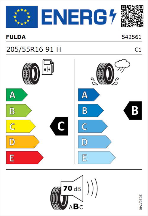 Tyre Label for Fulda EcoControl HP2 205/55R16 91H