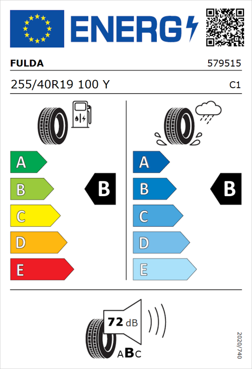 Tyre Label for Fulda SportControl 2 255/40R19 100Y