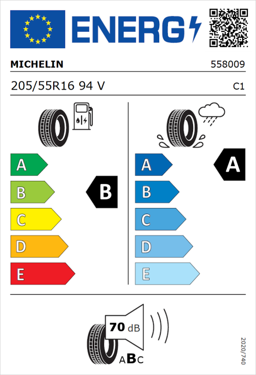 Tyre Label for Michelin Primacy 5 205/55R16 94V