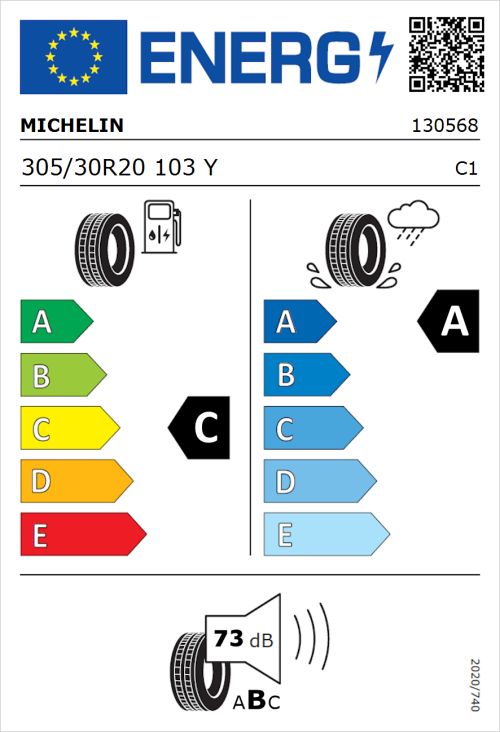 Tyre Label for Michelin Pilot Sport 4 S 305/30R20 103Y