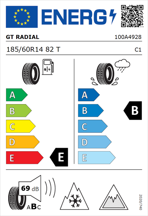 Tyre Label for GT Radial WinterPro2 Sport 185/60R14 82T